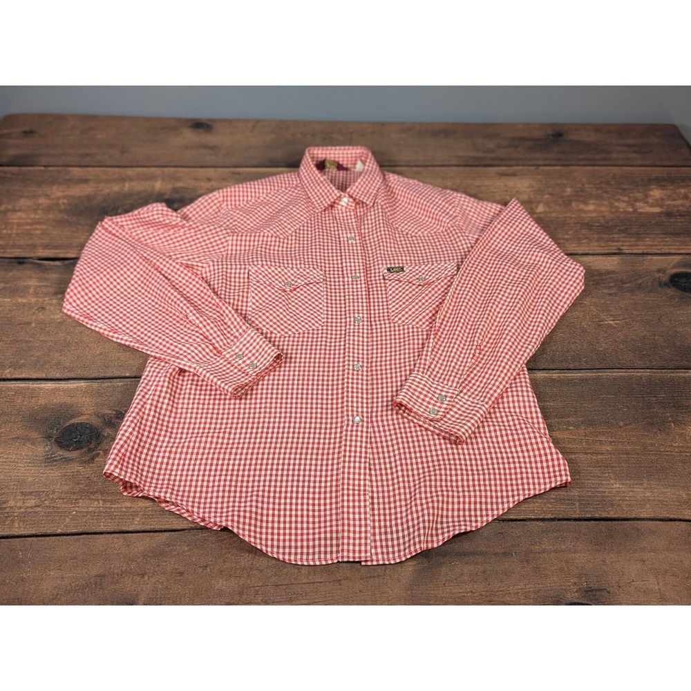 Lee Western Shirt Gingham Check Plaid Long Sleeve Snap Button Pockets 15-16‎